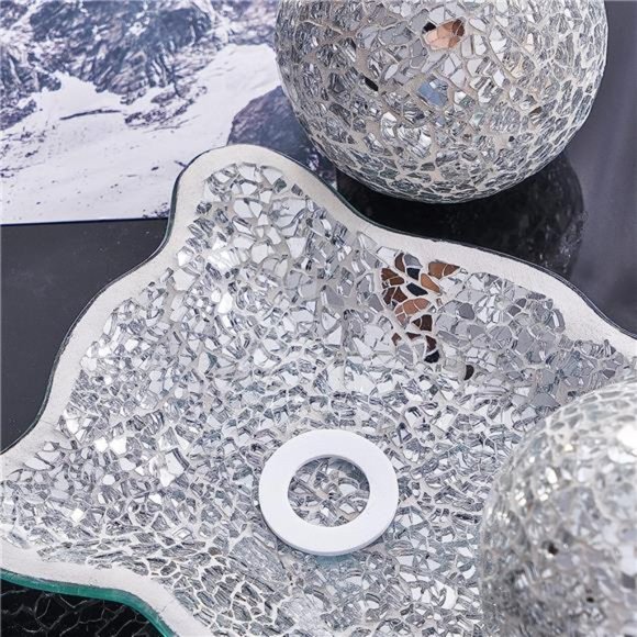 12.4” Mosaic Glass Decorative Tray Dish Plate with 3pcs 3" Decorative Orbs Balls - Picture 5 of 6